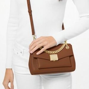 Michael Kors Lita Leather Crossbody Bag with Gold Chain